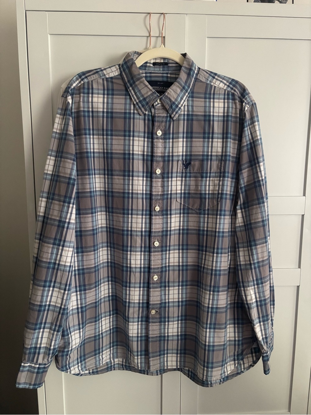 American Eagle Outfitters Plaid Button-Down Shirt - Blue & Gray